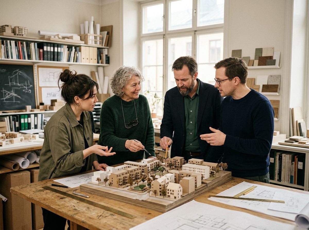 L'équipe de l'Atelier Hauss autour d'une maquette